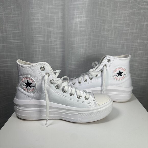 Converse Chuck Taylor All Star Move Leather Platform High-Top Sneakers White 8 - Picture 8 of 15